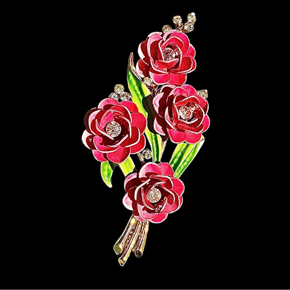 Trifari Red and Green Floral Brooch
